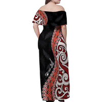 Aotearoa Maori Stylized Koru - Silver Ferns Family Matching Off Shoulder Maxi Dress and Hawaiian Shirt