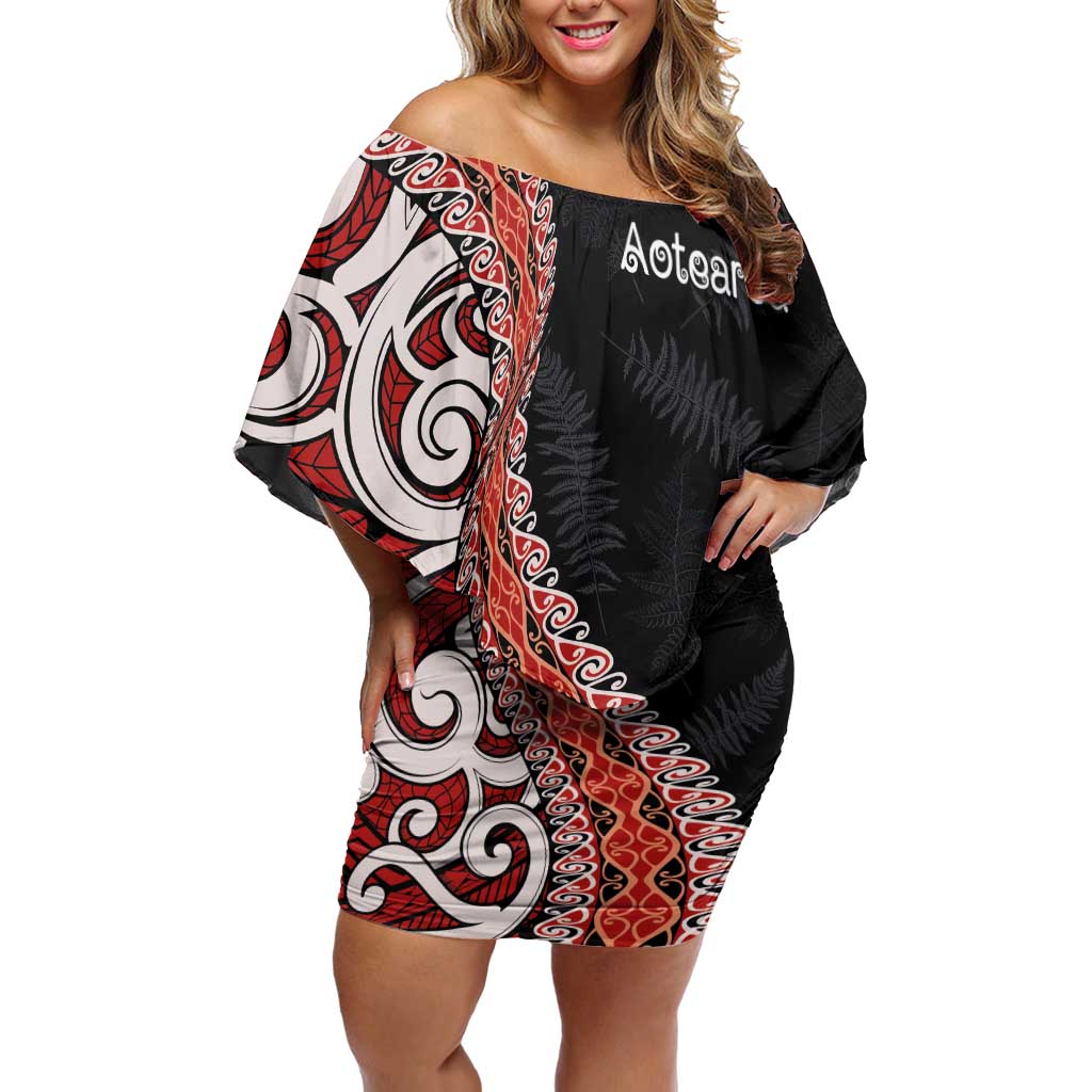 Aotearoa Maori Stylized Koru - Silver Ferns Family Matching Off Shoulder Short Dress and Hawaiian Shirt
