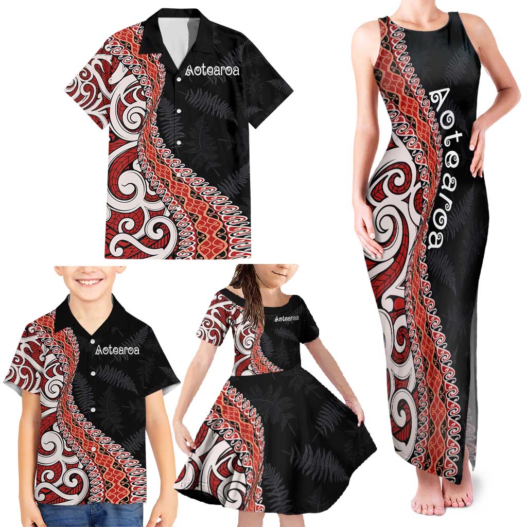 Aotearoa Maori Stylized Koru - Silver Ferns Family Matching Tank Maxi Dress and Hawaiian Shirt