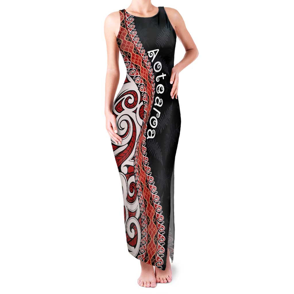 Aotearoa Maori Stylized Koru - Silver Ferns Family Matching Tank Maxi Dress and Hawaiian Shirt