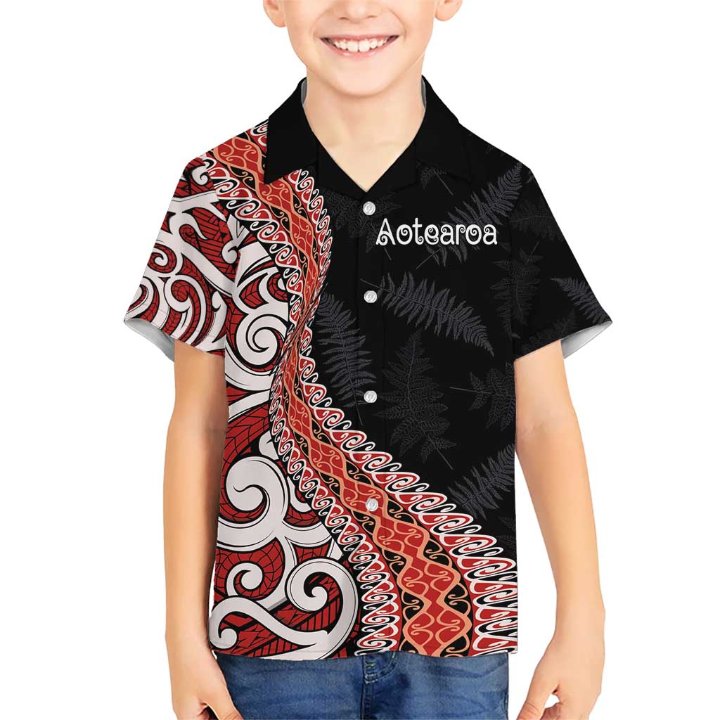 Aotearoa Maori Stylized Koru - Silver Ferns Kid Hawaiian Shirt LT03 Kid Red - Polynesian Pride