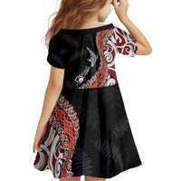 Aotearoa Maori Stylized Koru - Silver Ferns Kid Short Sleeve Dress LT03 - Polynesian Pride