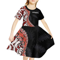 Aotearoa Maori Stylized Koru - Silver Ferns Kid Short Sleeve Dress LT03 - Polynesian Pride