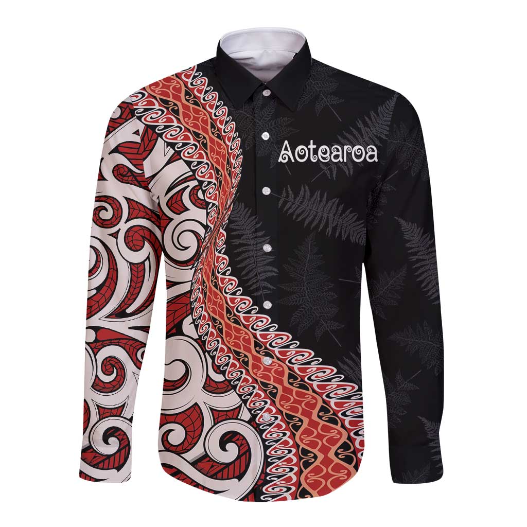 Aotearoa Maori Stylized Koru - Silver Ferns Long Sleeve Button Shirt