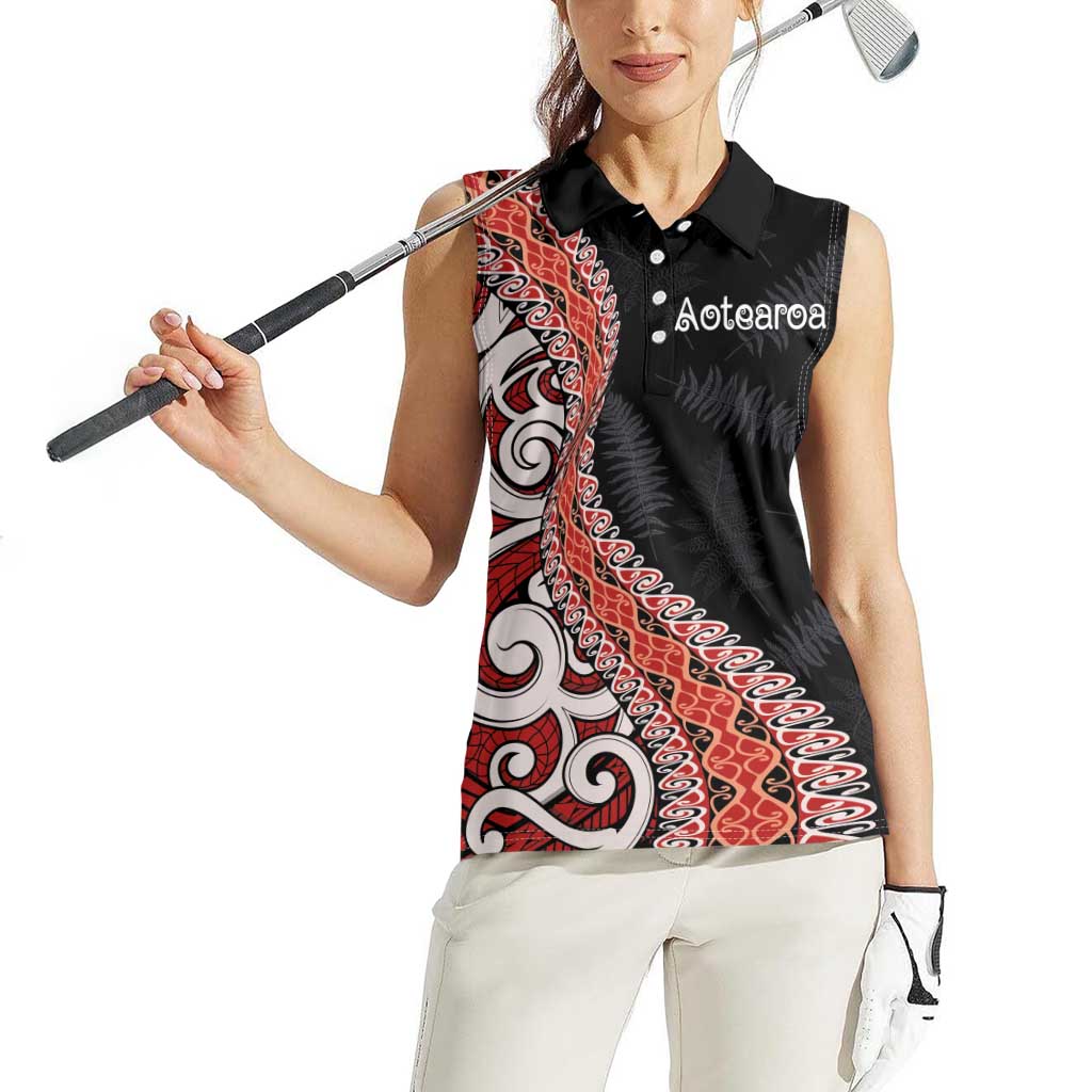 Aotearoa Maori Stylized Koru - Silver Ferns Women Sleeveless Polo Shirt