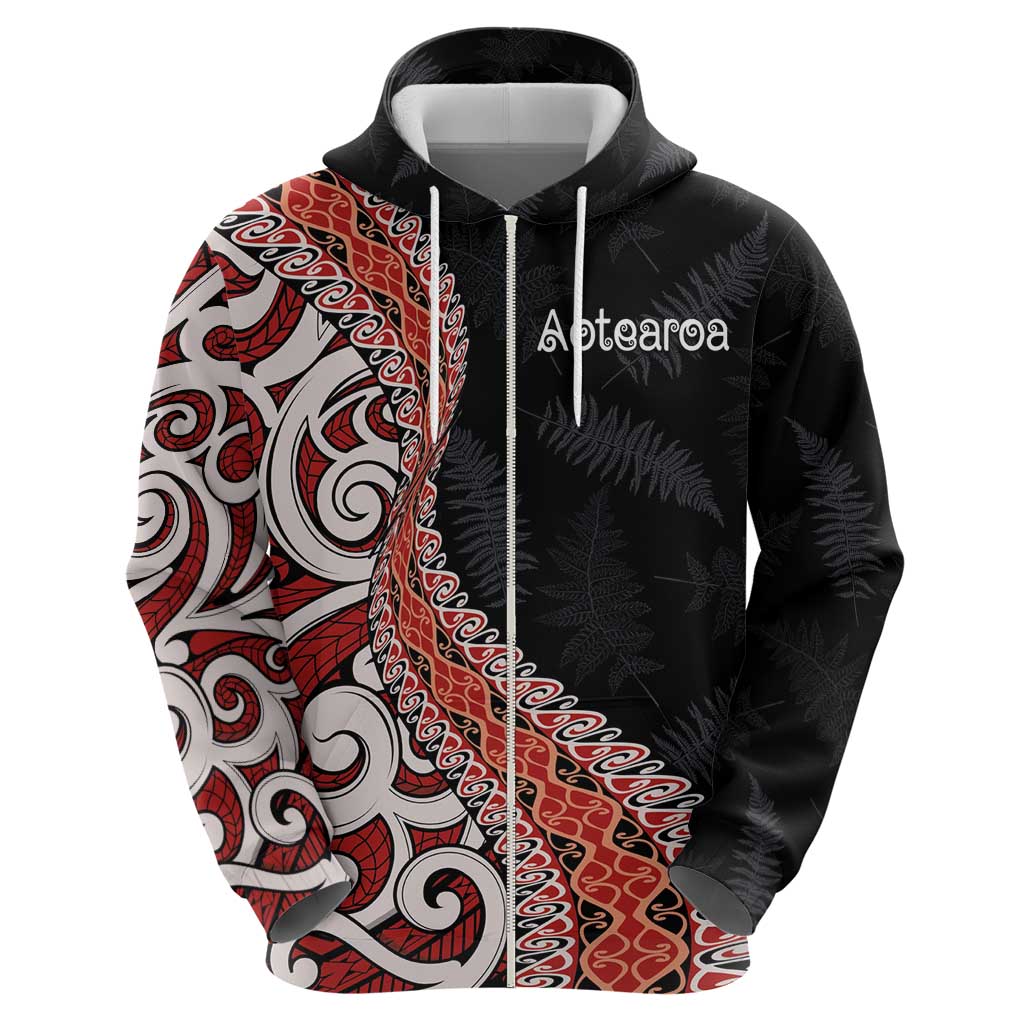 Aotearoa Maori Stylized Koru - Silver Ferns Zip Hoodie
