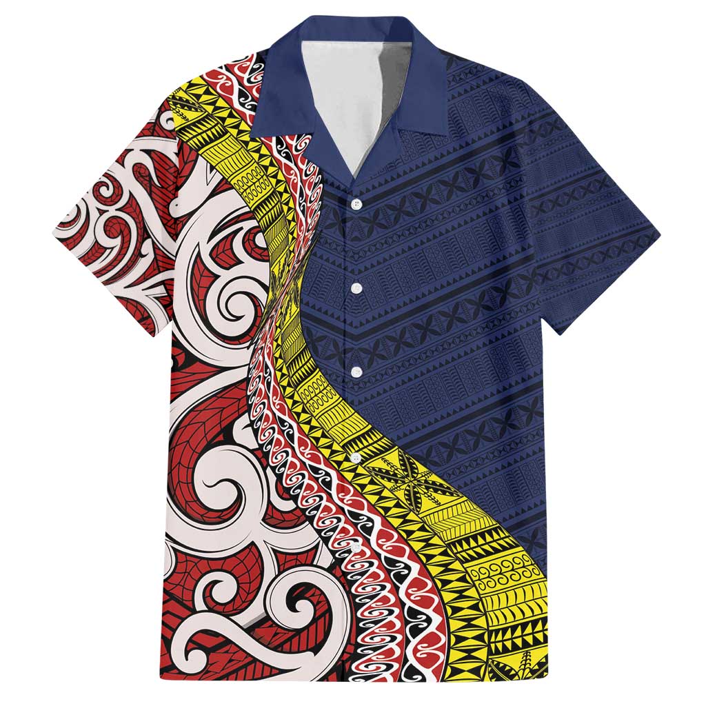 Aotearoa and Niue Family Matching Tank Maxi Dress and Hawaiian Shirt Hiapo Maori Stylized Koru