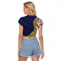 Aotearoa and Niue Raglan Cropped T Shirt Hiapo Maori Stylized Koru LT03 - Polynesian Pride