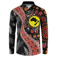 Aotearoa and Australia Button Sweatshirt Maori Koru Ferns With Aboriginal Kangaroo