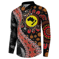 Aotearoa and Australia Button Sweatshirt Maori Koru Ferns With Aboriginal Kangaroo