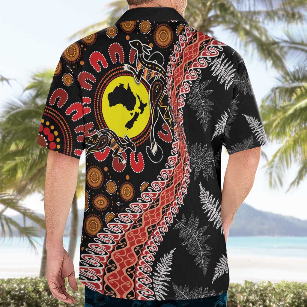 Aotearoa and Australia Hawaiian Shirt Maori Koru Ferns With Aboriginal Kangaroo