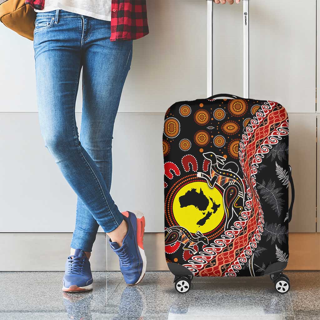 Aotearoa and Australia Luggage Cover Maori Koru Ferns With Aboriginal Kangaroo