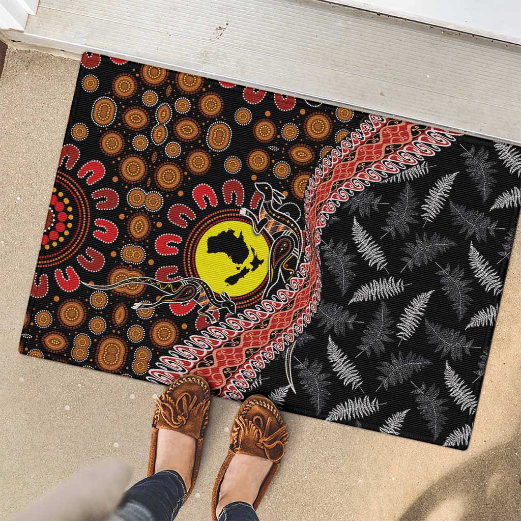Aotearoa and Australia Rubber Doormat Maori Koru Ferns With Aboriginal Kangaroo