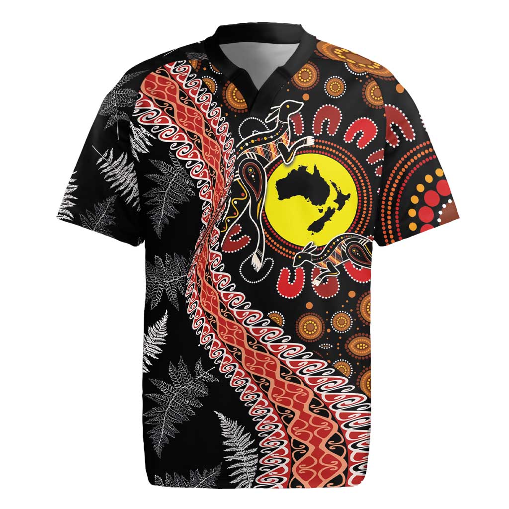 Aotearoa and Australia Rugby Jersey Maori Koru Ferns With Aboriginal Kangaroo
