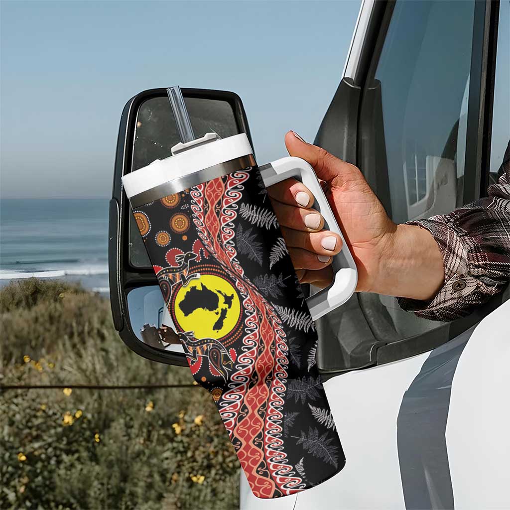 Aotearoa and Australia Tumbler With Handle Maori Koru Ferns With Aboriginal Kangaroo