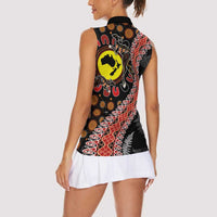 Aotearoa and Australia Women Sleeveless Polo Shirt Maori Koru Ferns With Aboriginal Kangaroo