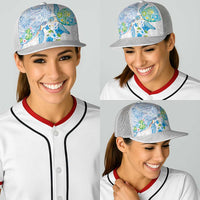 Hawaiian Couple Turtles Honi Baseball Net Cap Polynesian Art Motifs and Hibiscus White Blue Color LT03 - Polynesian Pride