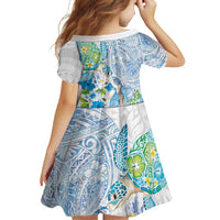 Hawaiian Couple Turtles Honi Family Matching Off Shoulder Maxi Dress and Hawaiian Shirt Polynesian Art Motifs and Hibiscus White Blue Color - Polynesian Pride