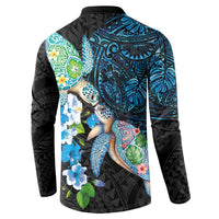 Hawaiian Couple Turtles Honi Button Sweatshirt Polynesian Art Motifs and Hibiscus Black Blue Color LT03 - Polynesian Pride