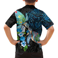 Hawaiian Couple Turtles Honi Family Matching Mermaid Dress and Hawaiian Shirt Polynesian Art Motifs and Hibiscus Black Blue Color LT03 - Polynesian Pride