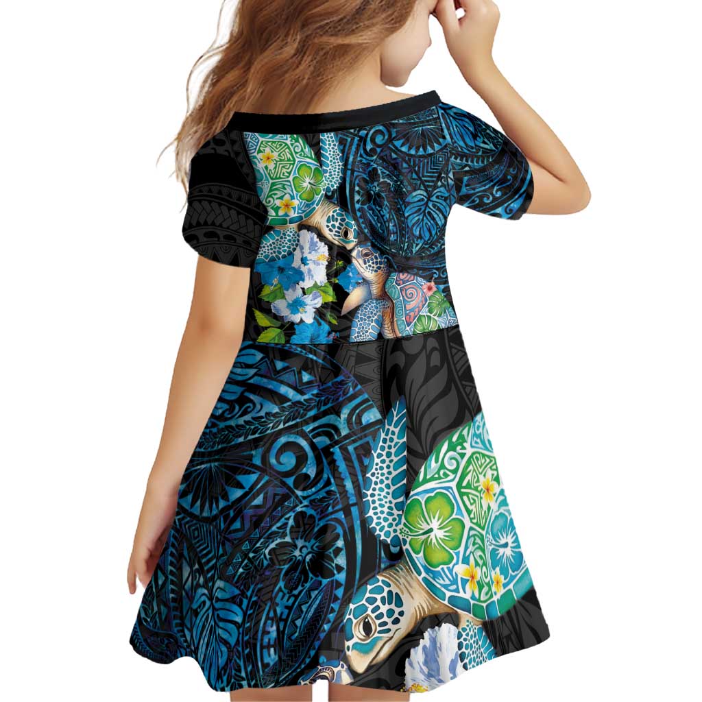 Hawaiian Couple Turtles Honi Family Matching Mermaid Dress and Hawaiian Shirt Polynesian Art Motifs and Hibiscus Black Blue Color LT03 - Polynesian Pride
