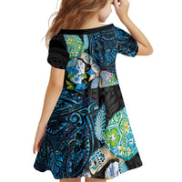 Hawaiian Couple Turtles Honi Family Matching Mermaid Dress and Hawaiian Shirt Polynesian Art Motifs and Hibiscus Black Blue Color LT03 - Polynesian Pride