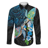 Hawaiian Couple Turtles Honi Family Matching Off Shoulder Maxi Dress and Hawaiian Shirt Polynesian Art Motifs and Hibiscus Black Blue Color LT03 Dad's Shirt - Long Sleeve Black - Polynesian Pride