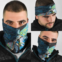 Hawaiian Couple Turtles Honi Neck Gaiter Polynesian Art Motifs and Hibiscus Black Blue Color - Polynesian Pride