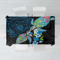 Hawaiian Couple Turtles Honi Tablecloth Polynesian Art Motifs and Hibiscus Black Blue Color LT03 Black - Polynesian Pride