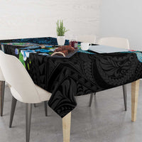 Hawaiian Couple Turtles Honi Tablecloth Polynesian Art Motifs and Hibiscus Black Blue Color LT03 - Polynesian Pride