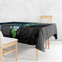Hawaiian Couple Turtles Honi Tablecloth Polynesian Art Motifs and Hibiscus Black Blue Color LT03 - Polynesian Pride