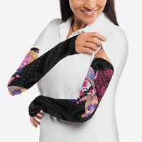 Hawaiian Couple Turtles Honi Arm Sleeves Polynesian Art Motifs and Hibiscus Black Red Color - Polynesian Pride