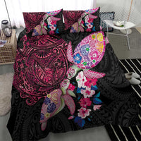 Hawaiian Couple Turtles Honi Bedding Set Polynesian Art Motifs and Hibiscus Black Red Color LT03 - Polynesian Pride