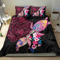 Hawaiian Couple Turtles Honi Bedding Set Polynesian Art Motifs and Hibiscus Black Red Color LT03 - Polynesian Pride