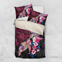 Hawaiian Couple Turtles Honi Bedding Set Polynesian Art Motifs and Hibiscus Black Red Color LT03 US Twin 172cm x 218cm Black - Polynesian Pride