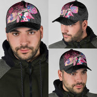 Hawaiian Couple Turtles Honi Classic Cap Polynesian Art Motifs and Hibiscus Black Red Color - Polynesian Pride