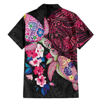 Hawaiian Couple Turtles Honi Family Matching Long Sleeve Bodycon Dress and Hawaiian Shirt Polynesian Art Motifs and Hibiscus Black Red Color LT03 - Polynesian Pride