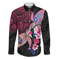 Hawaiian Couple Turtles Honi Family Matching Long Sleeve Bodycon Dress and Hawaiian Shirt Polynesian Art Motifs and Hibiscus Black Red Color LT03 Dad's Shirt - Long Sleeve Black - Polynesian Pride