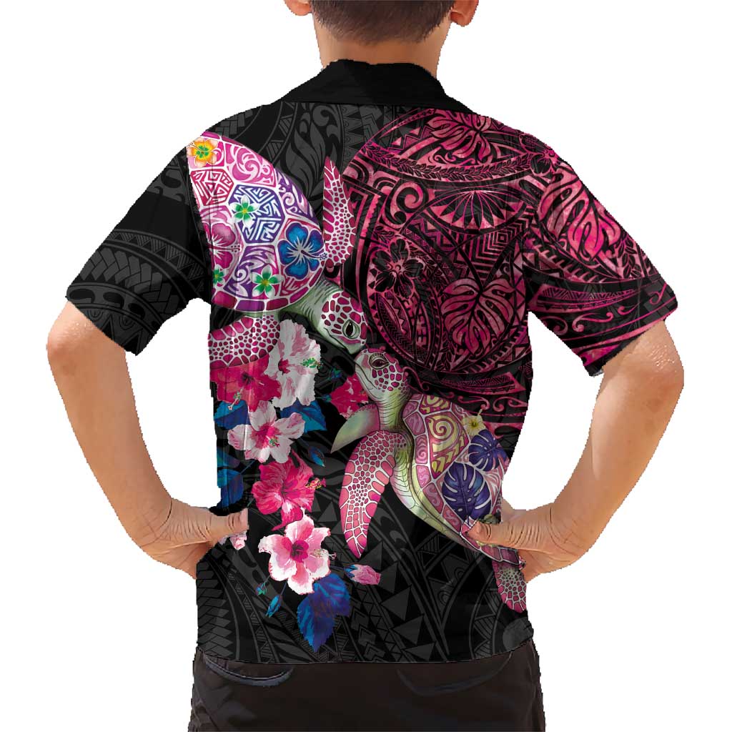 Hawaiian Couple Turtles Honi Family Matching Mermaid Dress and Hawaiian Shirt Polynesian Art Motifs and Hibiscus Black Red Color LT03 - Polynesian Pride