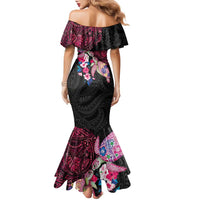 Hawaiian Couple Turtles Honi Family Matching Mermaid Dress and Hawaiian Shirt Polynesian Art Motifs and Hibiscus Black Red Color LT03 - Polynesian Pride