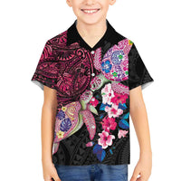 Hawaiian Couple Turtles Honi Family Matching Mermaid Dress and Hawaiian Shirt Polynesian Art Motifs and Hibiscus Black Red Color LT03 Son's Shirt Black - Polynesian Pride