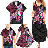 Hawaiian Couple Turtles Honi Family Matching Summer Maxi Dress and Hawaiian Shirt Polynesian Art Motifs and Hibiscus Black Red Color LT03 - Polynesian Pride