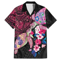 Hawaiian Couple Turtles Honi Family Matching Summer Maxi Dress and Hawaiian Shirt Polynesian Art Motifs and Hibiscus Black Red Color LT03 Dad's Shirt - Short Sleeve Black - Polynesian Pride