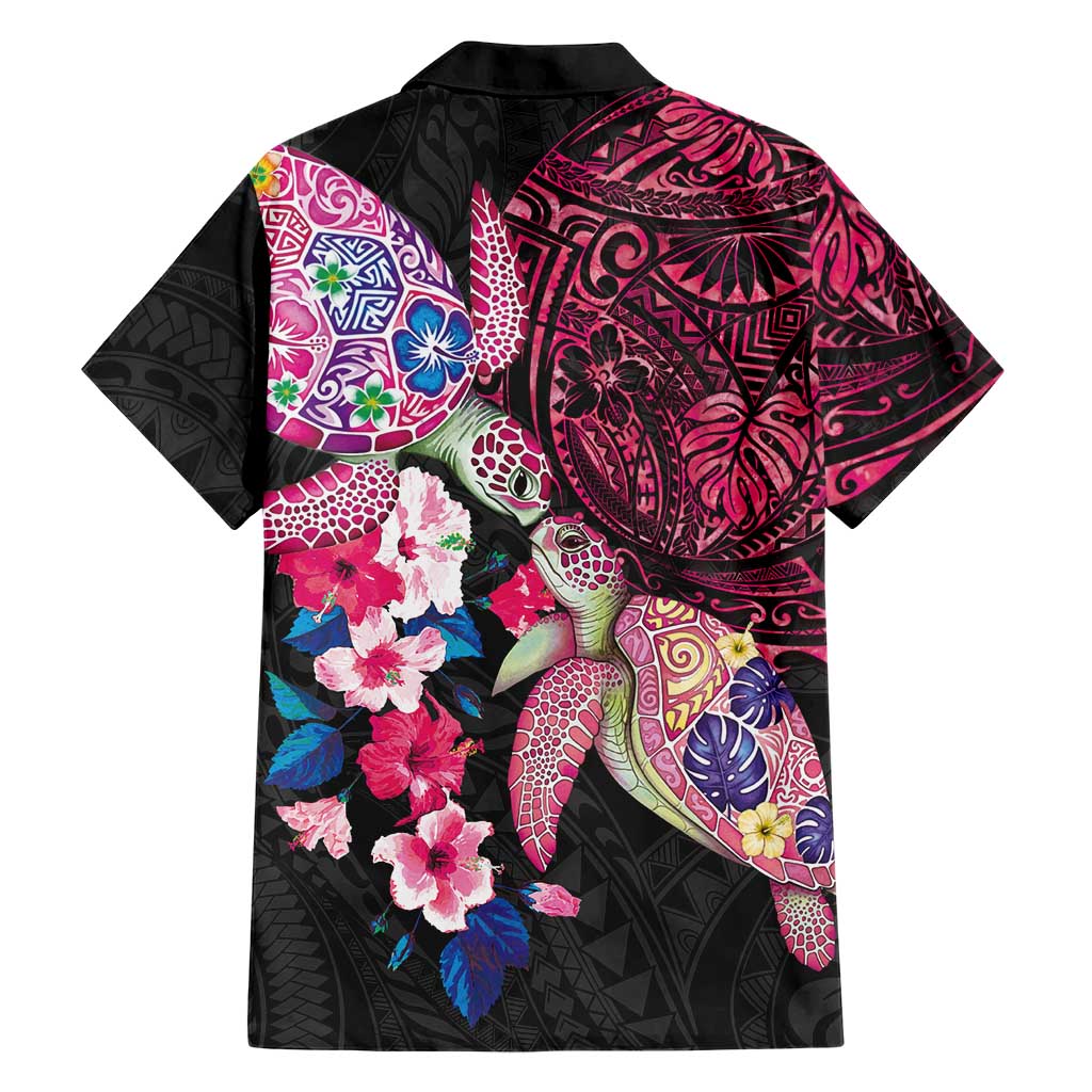 Hawaiian Couple Turtles Honi Family Matching Summer Maxi Dress and Hawaiian Shirt Polynesian Art Motifs and Hibiscus Black Red Color LT03 - Polynesian Pride