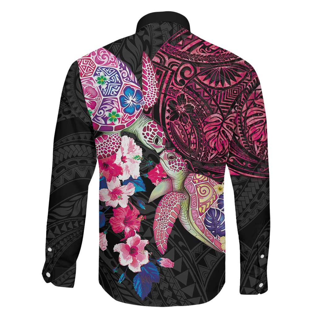 Hawaiian Couple Turtles Honi Family Matching Summer Maxi Dress and Hawaiian Shirt Polynesian Art Motifs and Hibiscus Black Red Color LT03 - Polynesian Pride