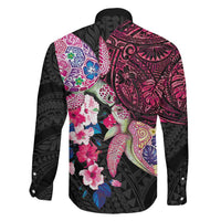 Hawaiian Couple Turtles Honi Family Matching Summer Maxi Dress and Hawaiian Shirt Polynesian Art Motifs and Hibiscus Black Red Color LT03 - Polynesian Pride