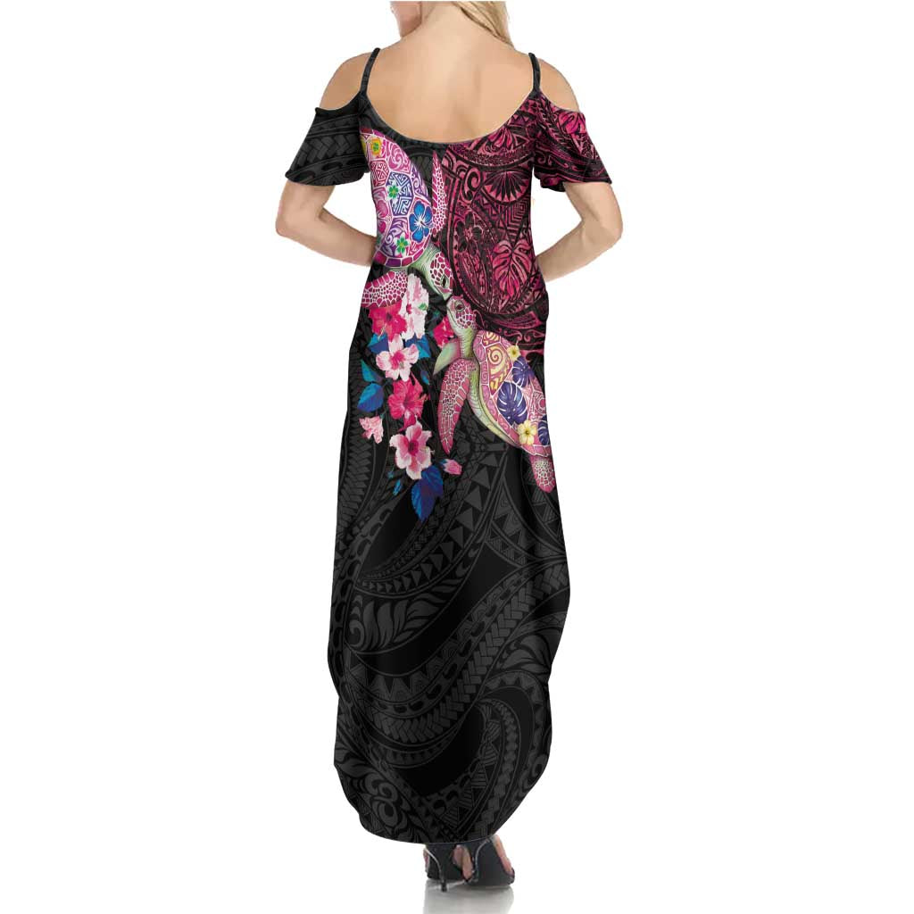 Hawaiian Couple Turtles Honi Family Matching Summer Maxi Dress and Hawaiian Shirt Polynesian Art Motifs and Hibiscus Black Red Color LT03 - Polynesian Pride