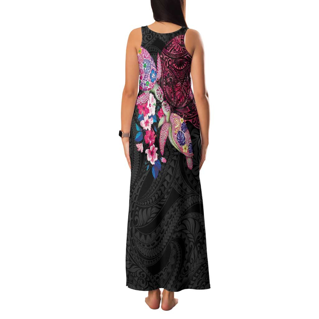 Hawaiian Couple Turtles Honi Family Matching Tank Maxi Dress and Hawaiian Shirt Polynesian Art Motifs and Hibiscus Black Red Color - Polynesian Pride