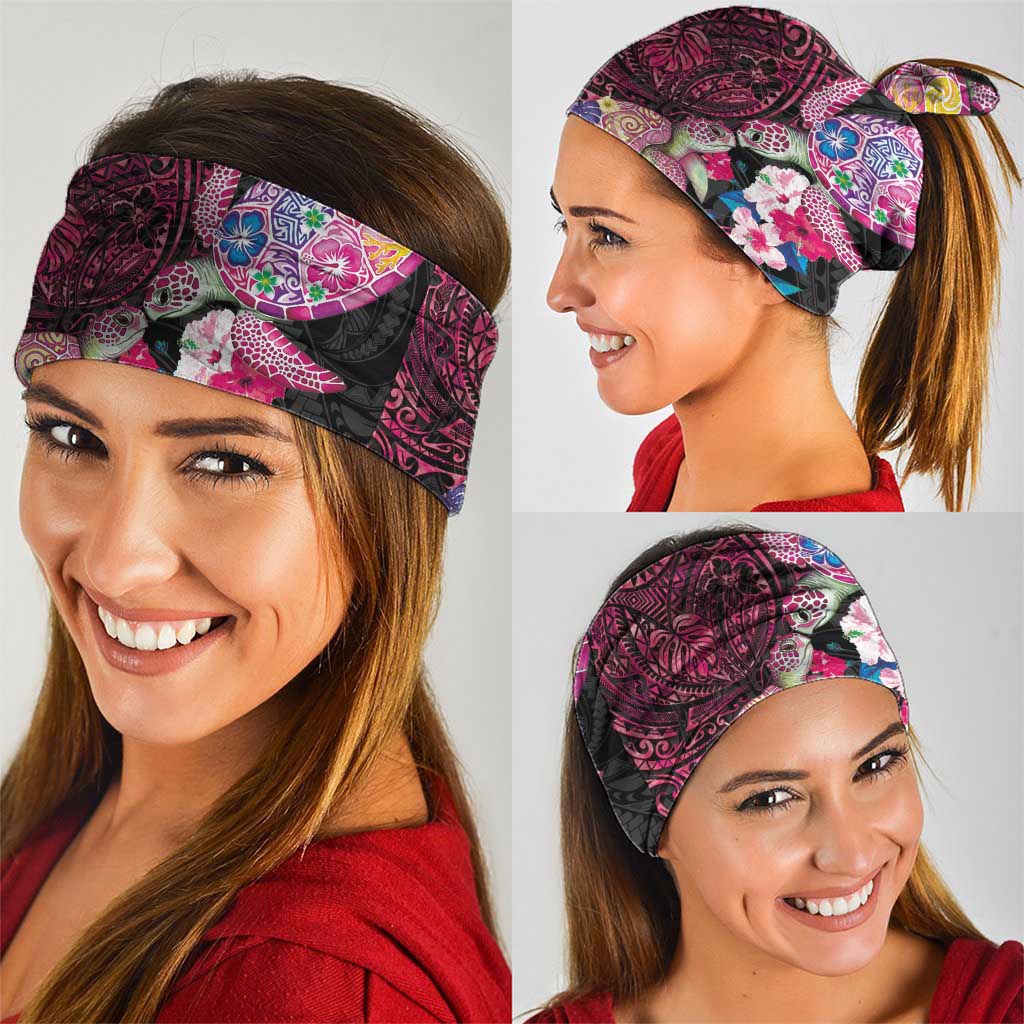 Hawaiian Couple Turtles Honi Neck Gaiter Polynesian Art Motifs and Hibiscus Black Red Color - Polynesian Pride