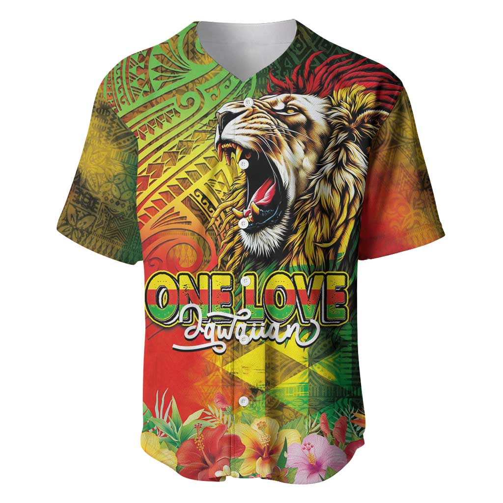 Hawaiian Reggae Baseball Jersey Jawaiian One Love-Tribal Tatoos and Rastafari Lion - Polynesian Pride